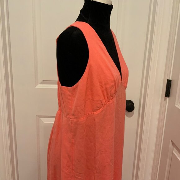 Old Navy Coral Pink V Neck Smocked Back Linen Blend Dress Large - Picture 10 of 12